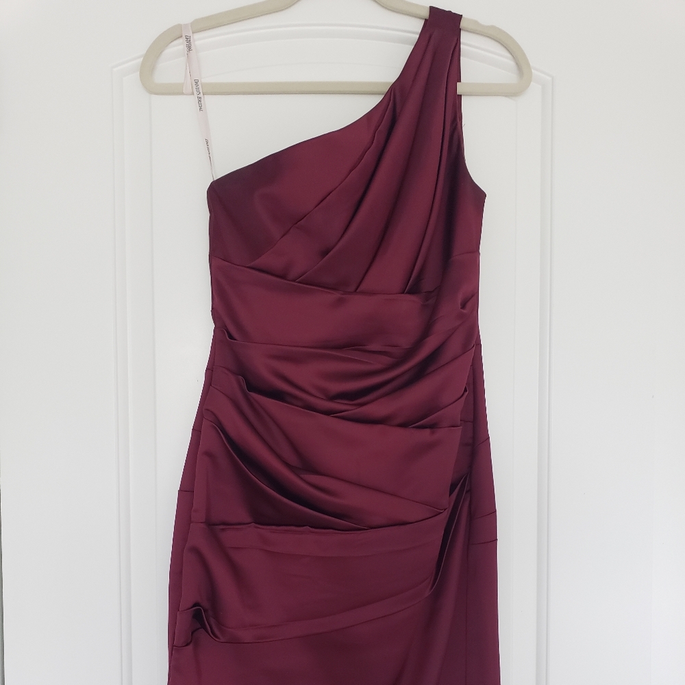 David's Bridal One Shoulder Dress, Size: 2, Color: Wine